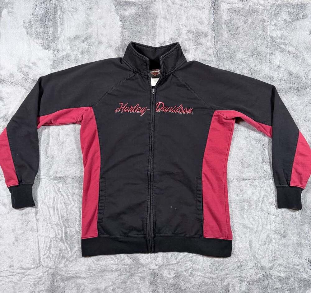 Harley-Davidson Zip Up Jacket Size L Black Red Spell Out